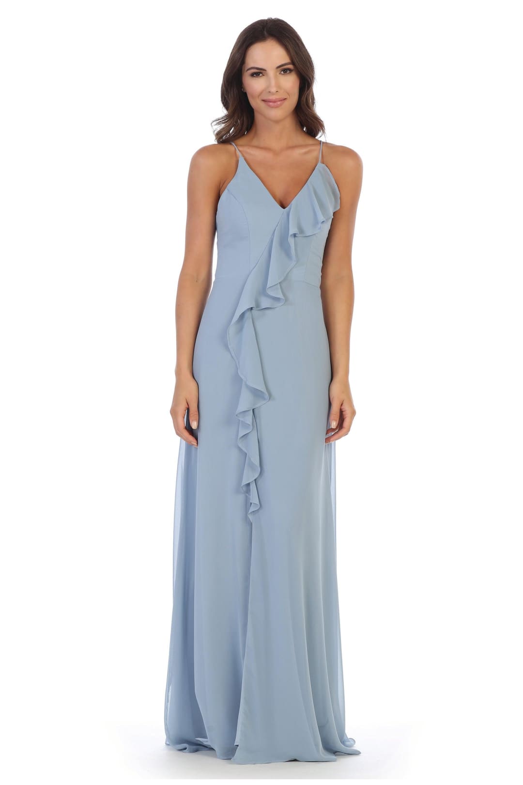 Long Formal Ruffled Chiffon Bridesmaids Dress - The Dress Outlet