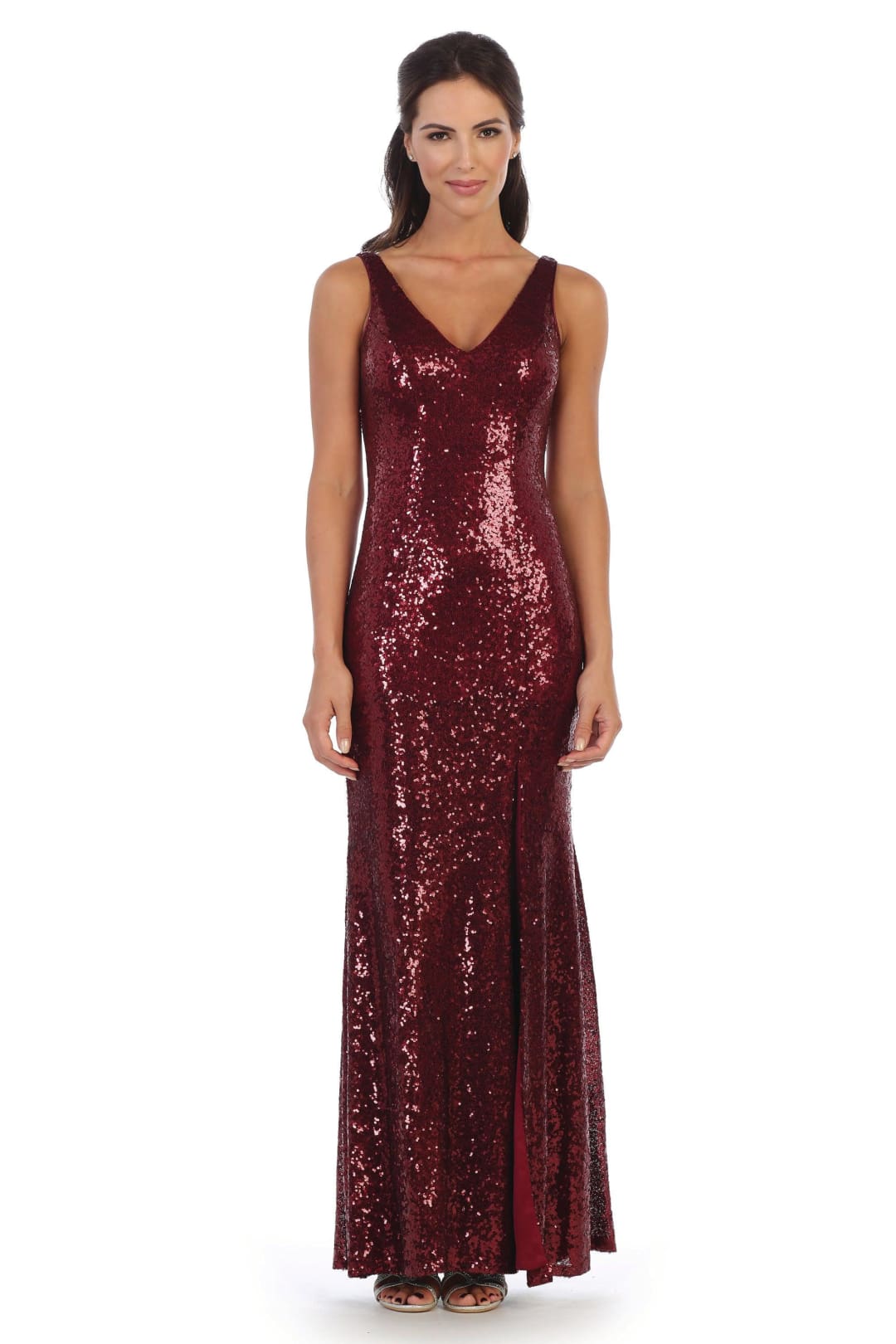 Long Formal Sleeveless Sequins Fitted Dress - The Dress Outlet
