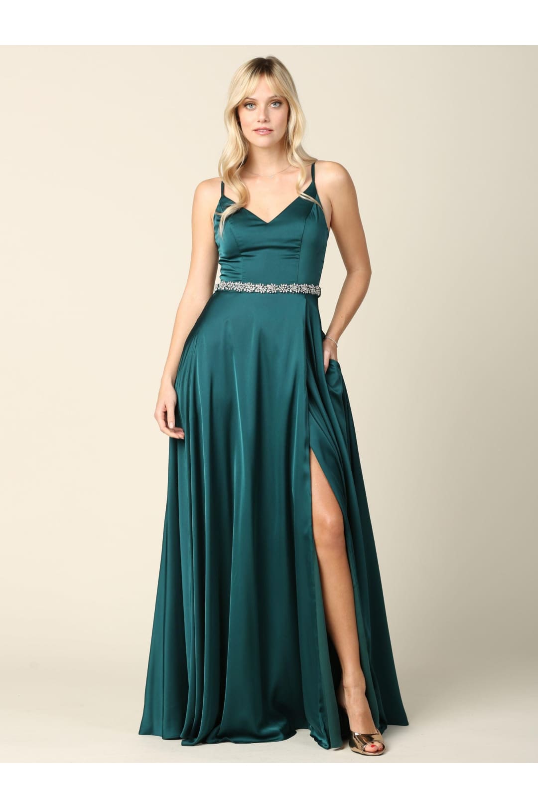 Long Formal Spaghetti Strap Bridesmaids Dress - The Dress Outlet