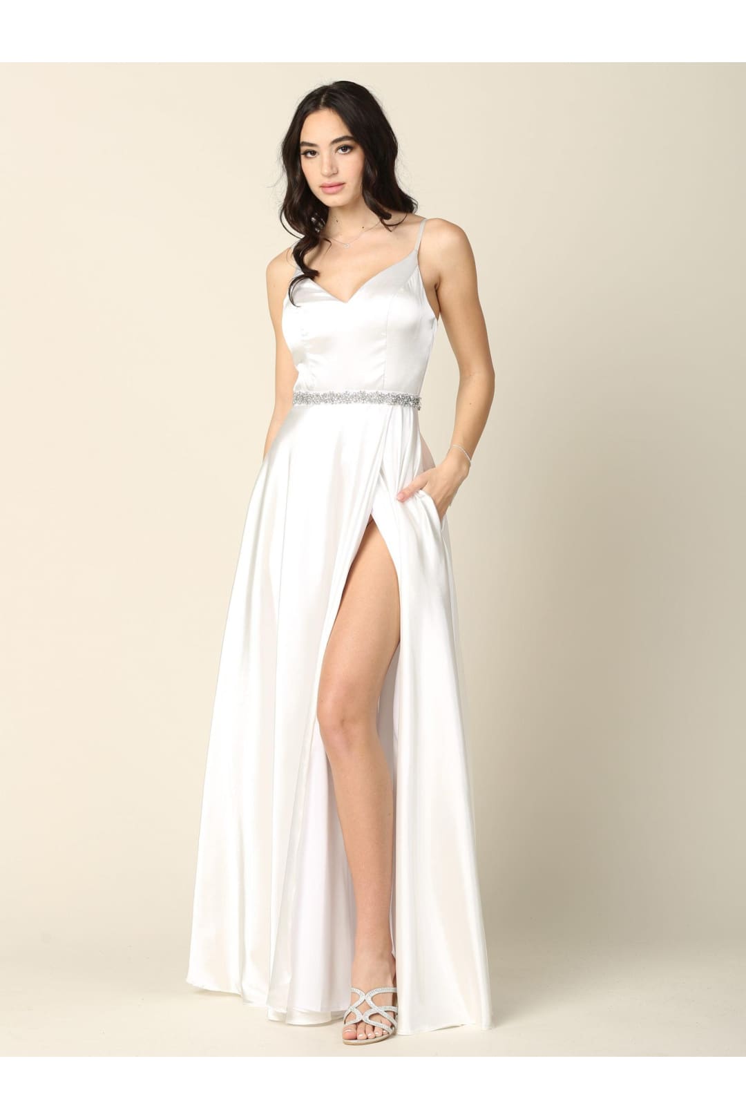 Long Formal Spaghetti Strap Bridesmaids Dress - The Dress Outlet