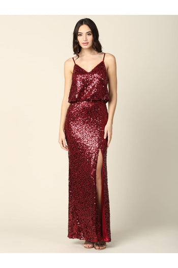 Long Formal Spaghetti Strap Fitted Evening Dress - The Dress Outlet