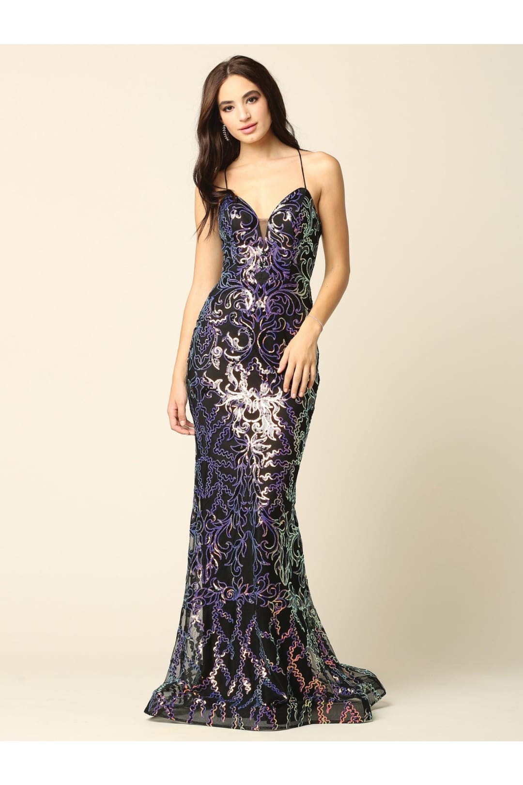 Long Formal Spaghetti Strap Fitted Prom Dress - The Dress Outlet