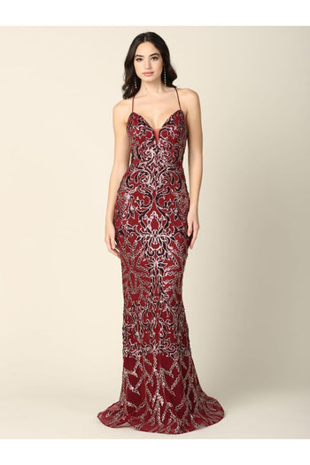 Long Formal Spaghetti Strap Fitted Prom Dress - The Dress Outlet