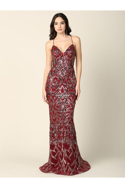 Long Formal Spaghetti Strap Fitted Prom Dress - The Dress Outlet