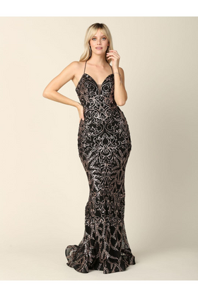 Eva USA 5227 Long Formal Spaghetti Strap Fitted Prom Dress