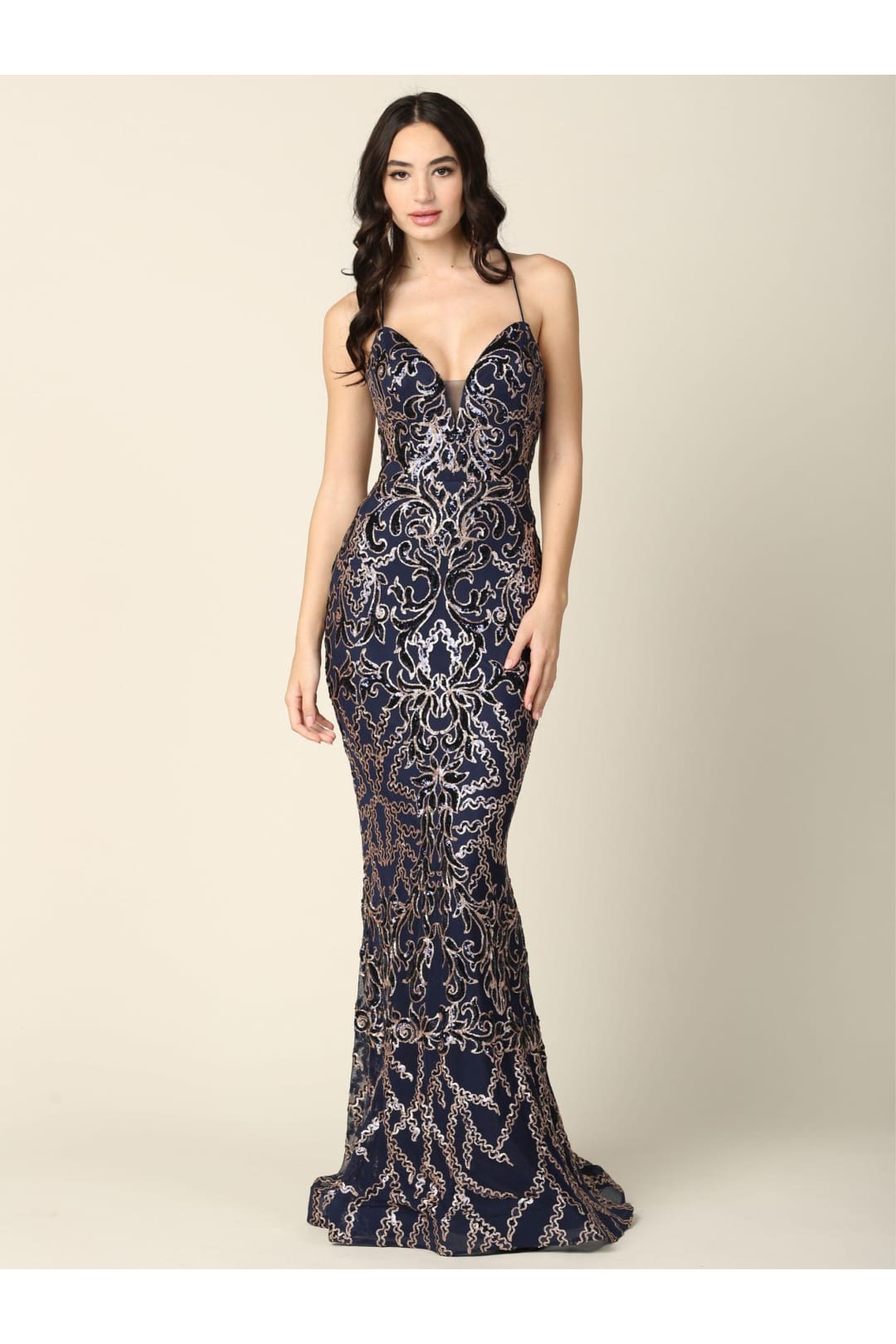 Long Formal Spaghetti Strap Fitted Prom Dress - The Dress Outlet