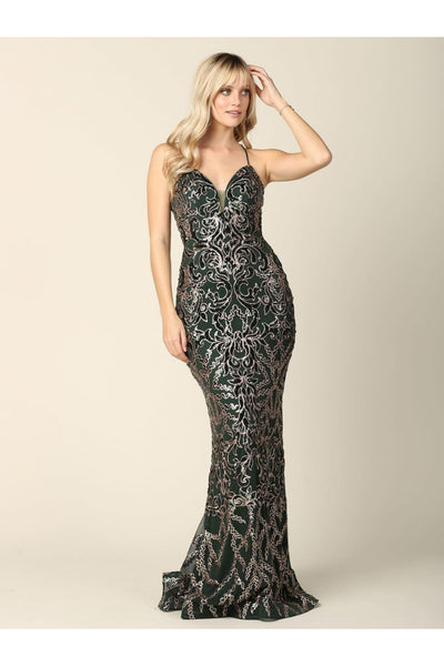 Long Formal Spaghetti Strap Fitted Prom Dress - The Dress Outlet