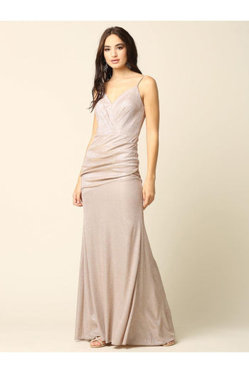 Long Formal Spaghetti Strap Glitter Prom Dress - The Dress Outlet