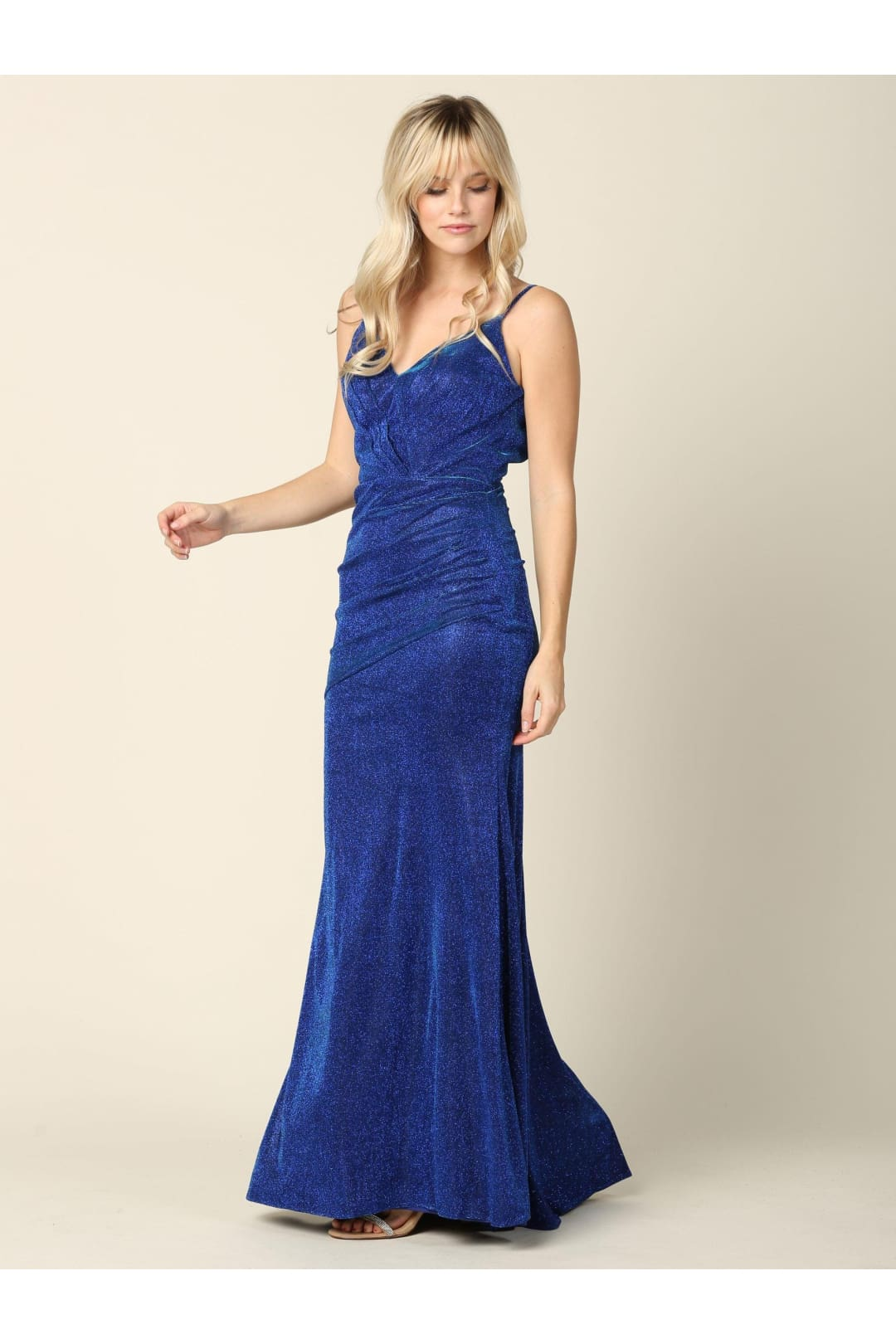 Long Formal Spaghetti Strap Glitter Prom Dress - The Dress Outlet
