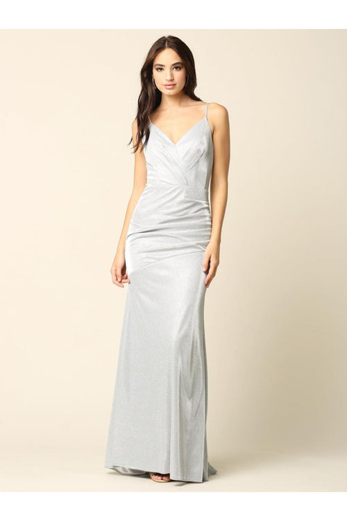 Long Formal Spaghetti Strap Glitter Prom Dress - The Dress Outlet
