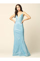 Long Formal Spaghetti Strap Metallic Prom Dress - The Dress Outlet