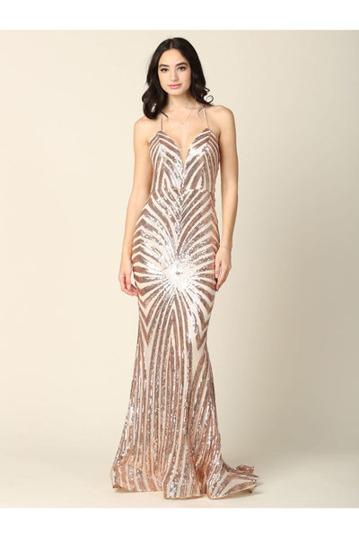Long Formal Spaghetti Strap Sequins Prom Dress - The Dress Outlet