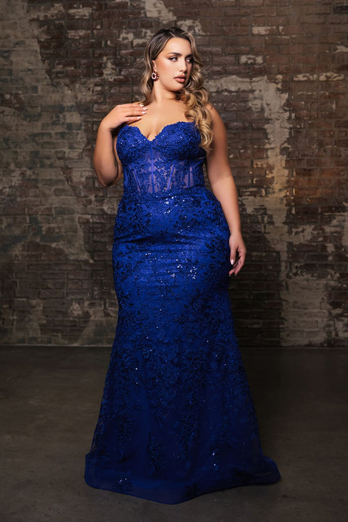 Long Gala Dress Sweetheart Mermaid Sequin Gown By Royal Queen RQ8138 - Dress