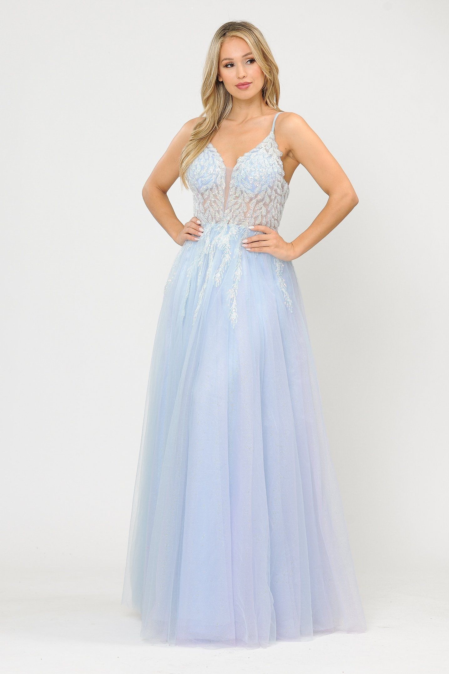 Poly USA 8718 Long Glitter Dress with Embellished Bodice