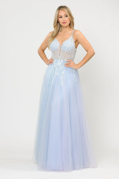 Poly USA 8718 Long Glitter Dress with Embellished Bodice