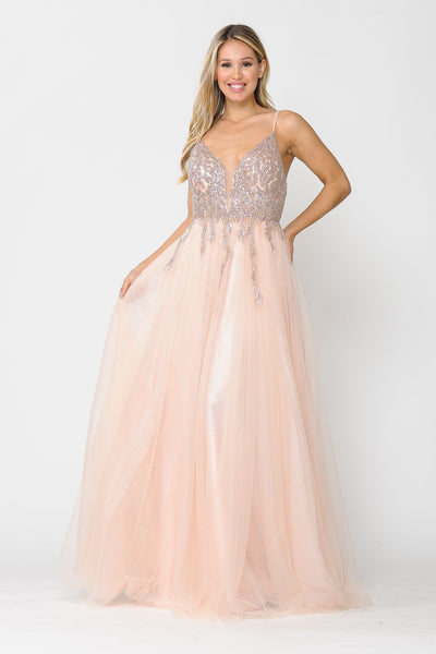 Poly USA 8718 Long Glitter Dress with Embellished Bodice