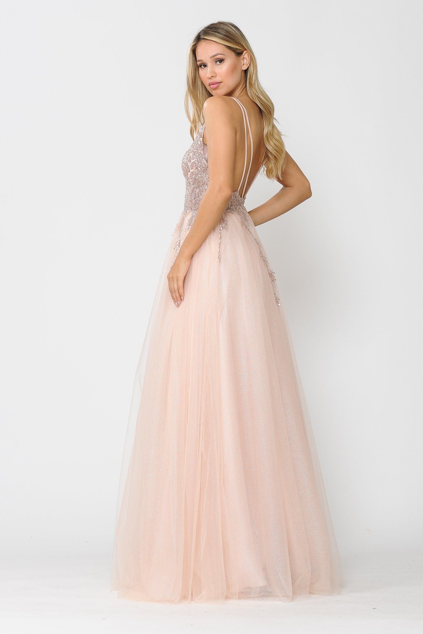 Poly USA 8718 Long Glitter Dress with Embellished Bodice