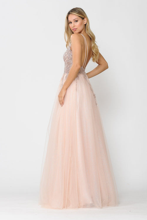 Poly USA 8718 Long Glitter Dress with Embellished Bodice