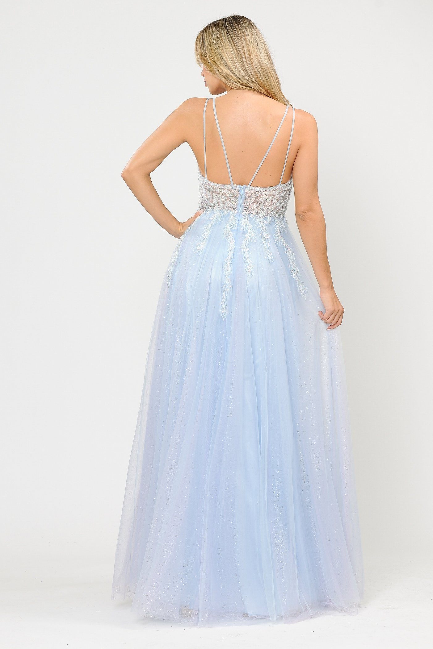 Poly USA 8718 Long Glitter Dress with Embellished Bodice