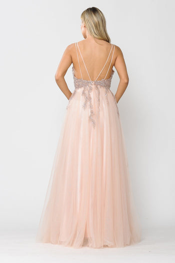 Poly USA 8718 Long Glitter Dress with Embellished Bodice
