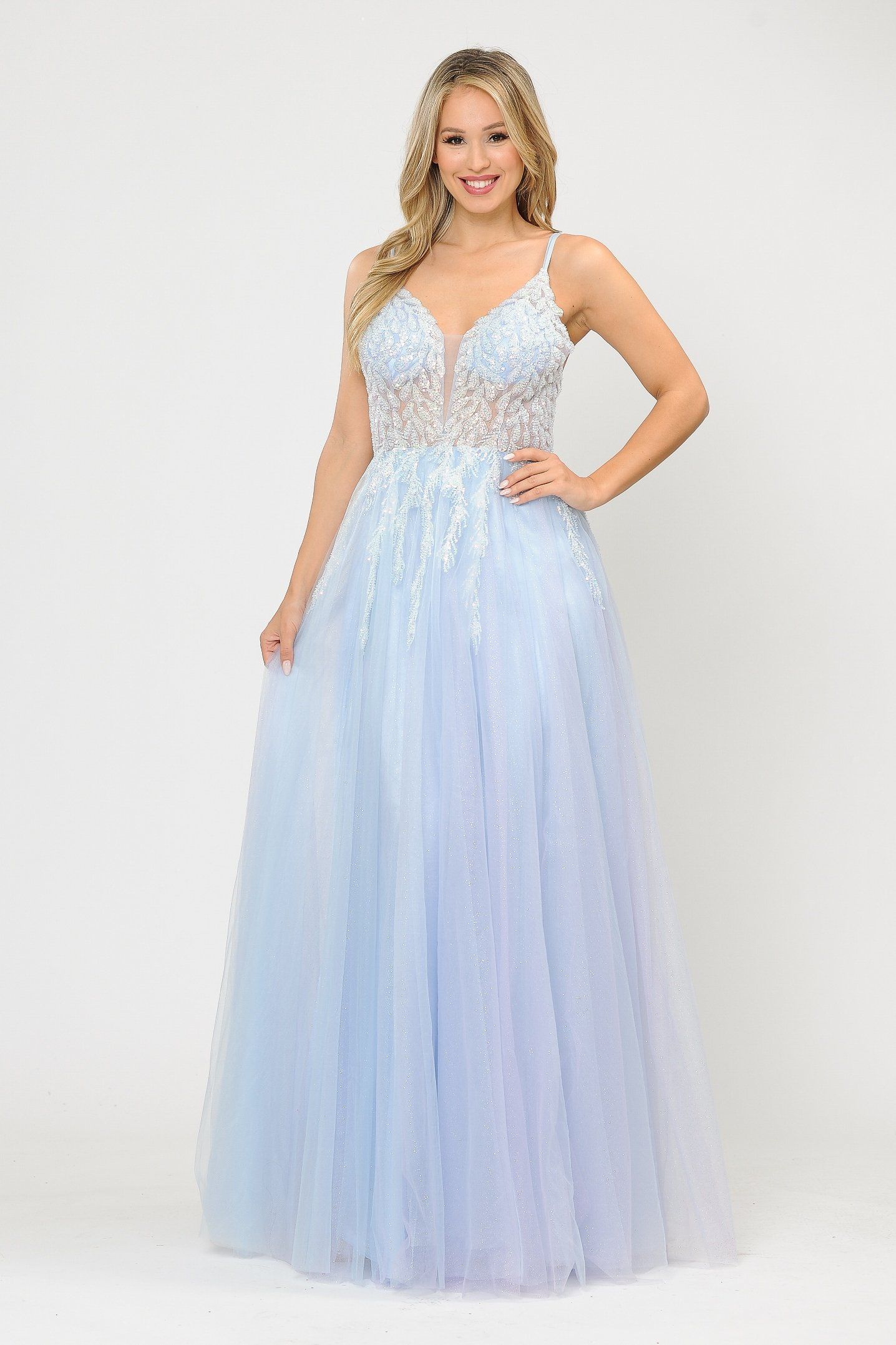 Poly USA 8718 Long Glitter Dress with Embellished Bodice
