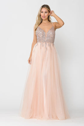 Poly USA 8718 Long Glitter Dress with Embellished Bodice