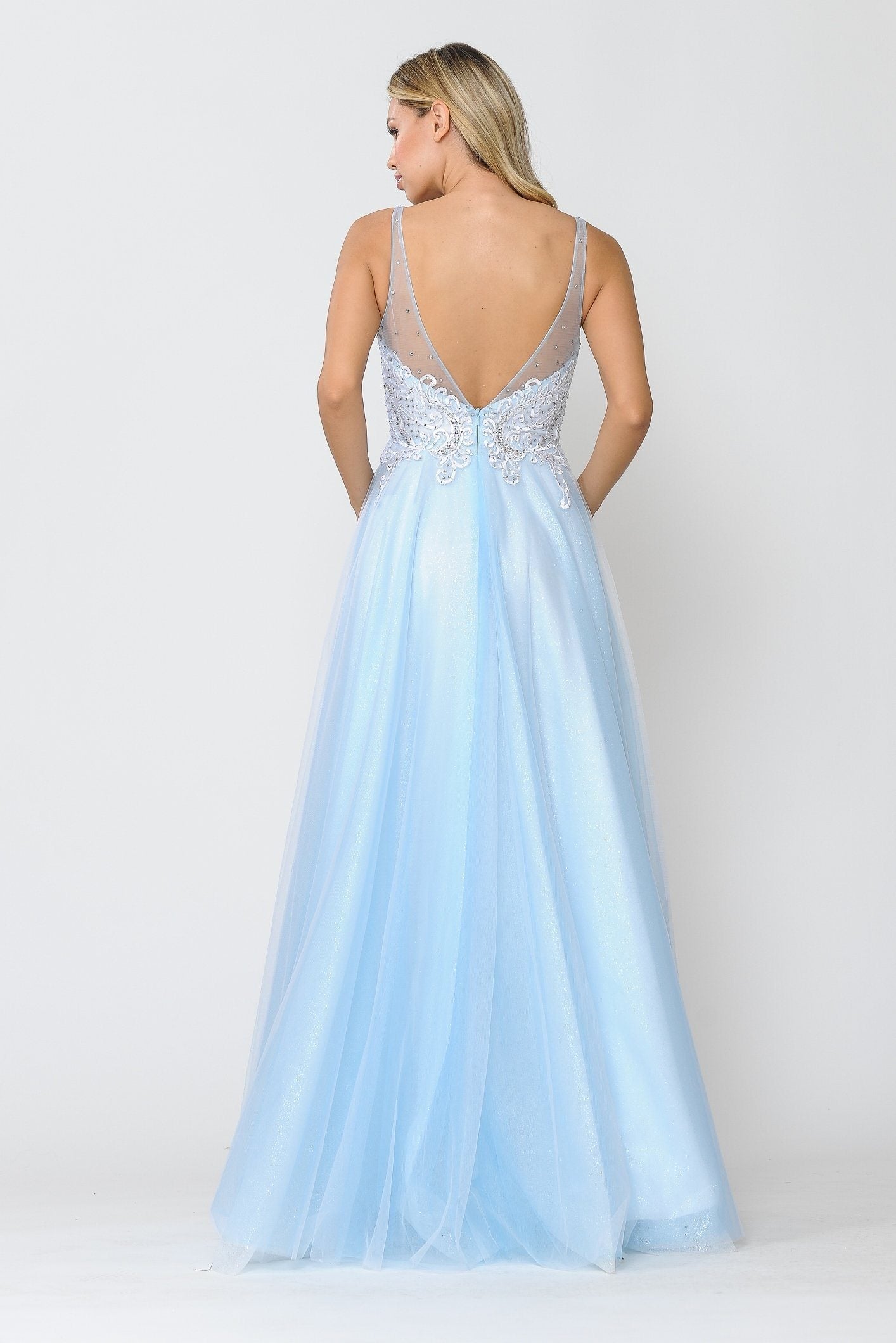 Poly USA 8354 Long Glitter Dress with Embroidered Bodice