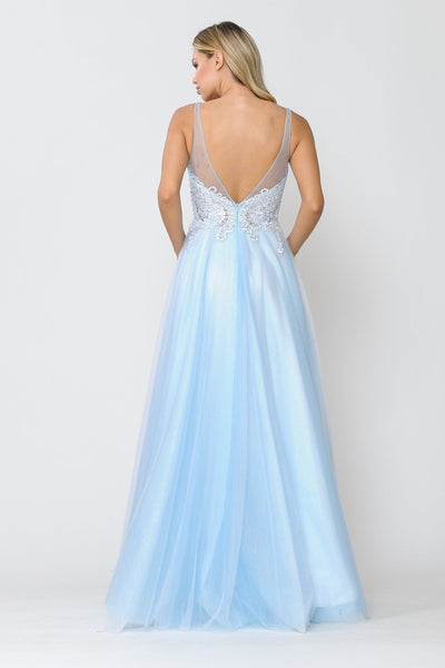 Poly USA 8354 Long Glitter Dress with Embroidered Bodice