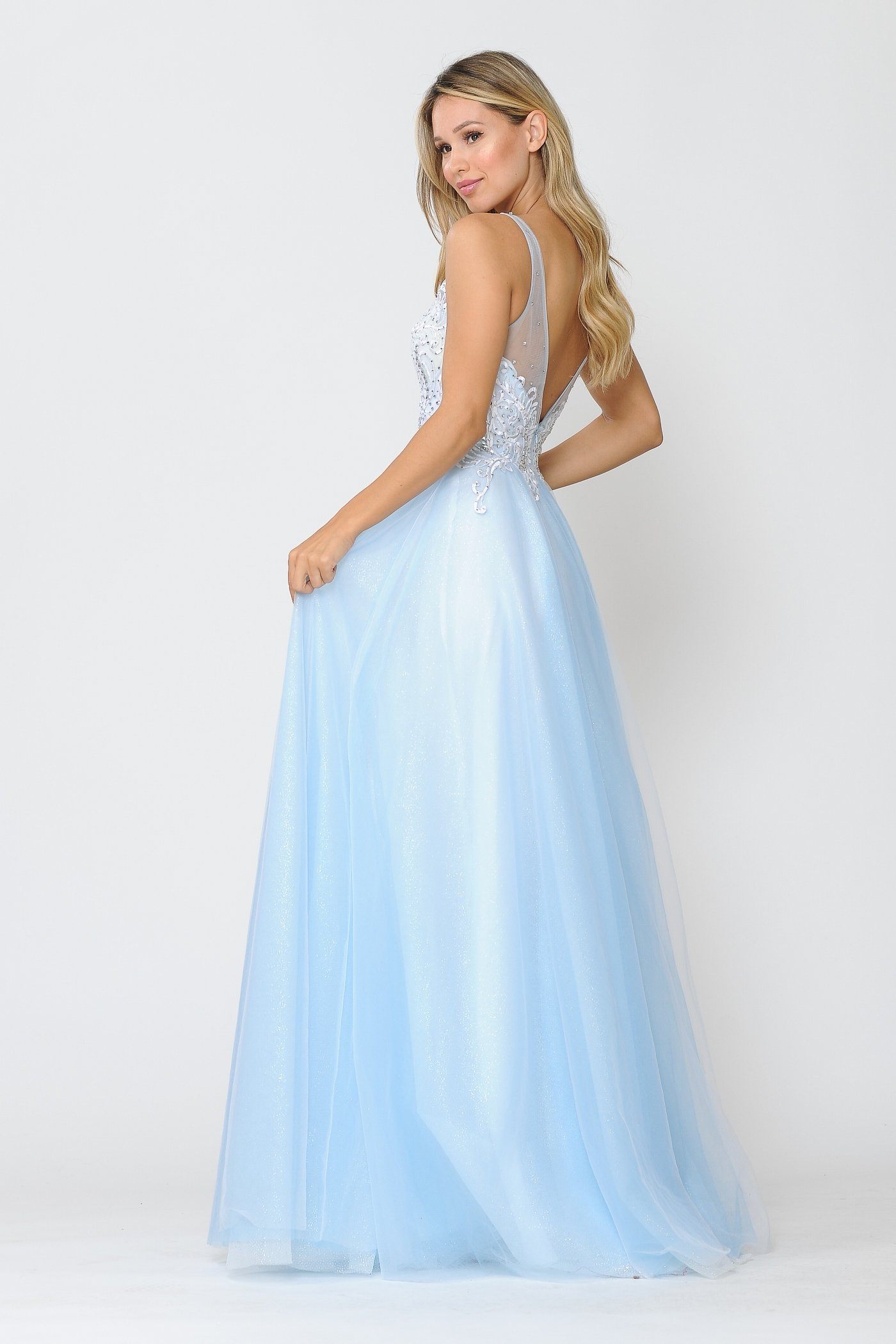 Poly USA 8354 Long Glitter Dress with Embroidered Bodice