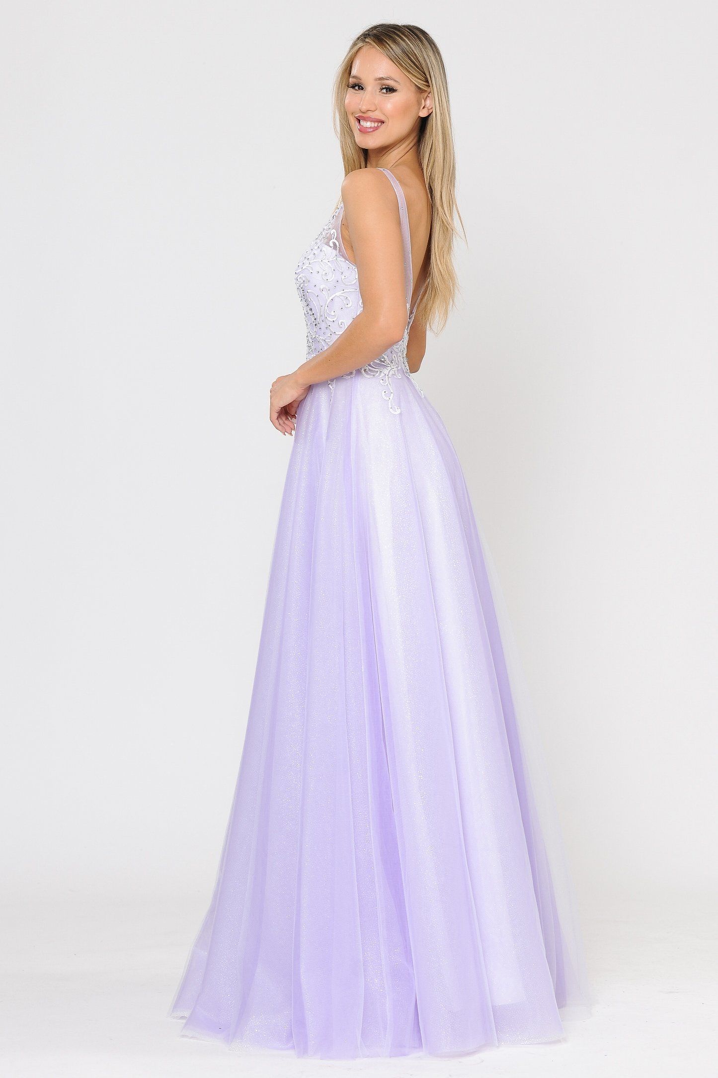 Poly USA 8354 Long Glitter Dress with Embroidered Bodice