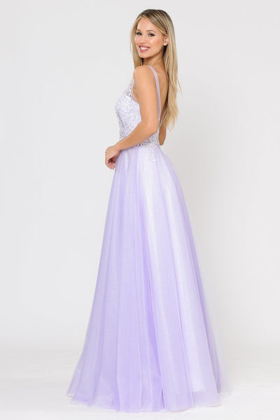 Poly USA 8354 Long Glitter Dress with Embroidered Bodice