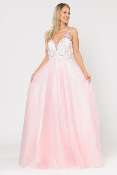 Poly USA 8354 Long Glitter Dress with Embroidered Bodice