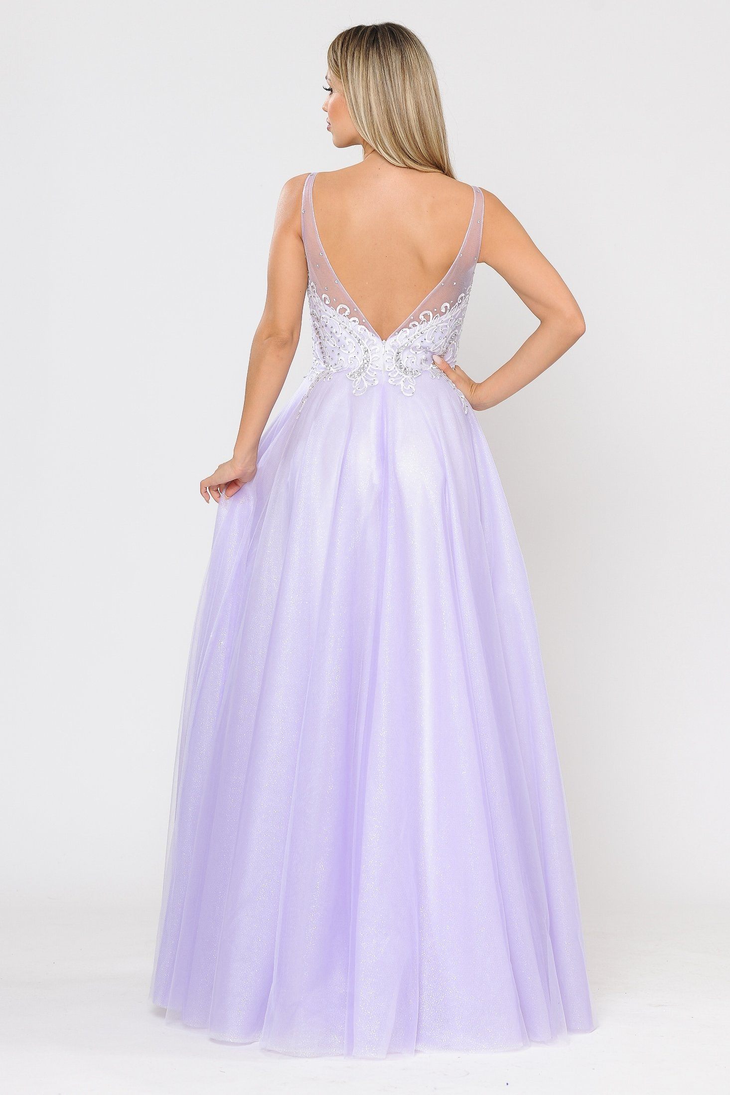 Poly USA 8354 Long Glitter Dress with Embroidered Bodice