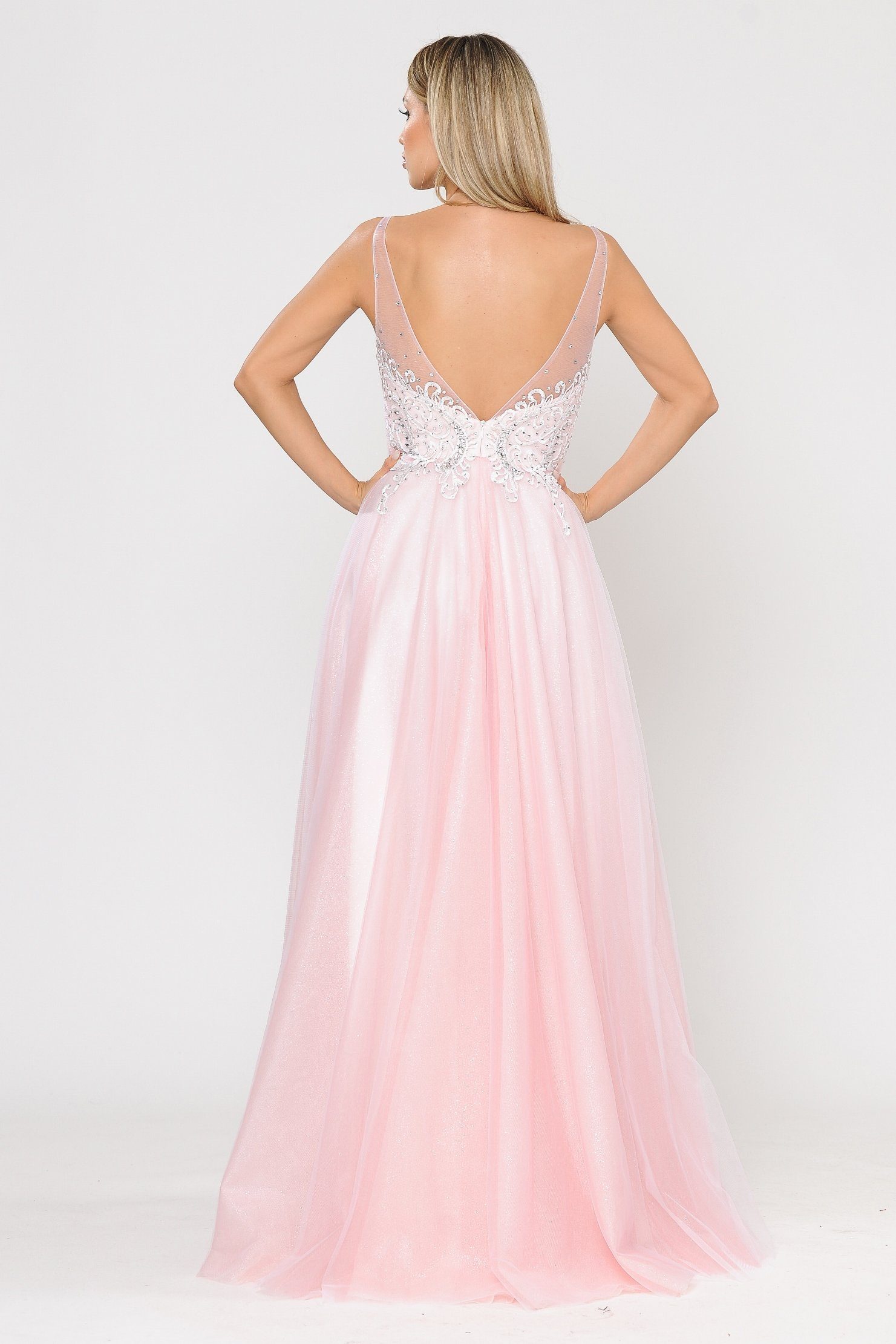 Poly USA 8354 Long Glitter Dress with Embroidered Bodice