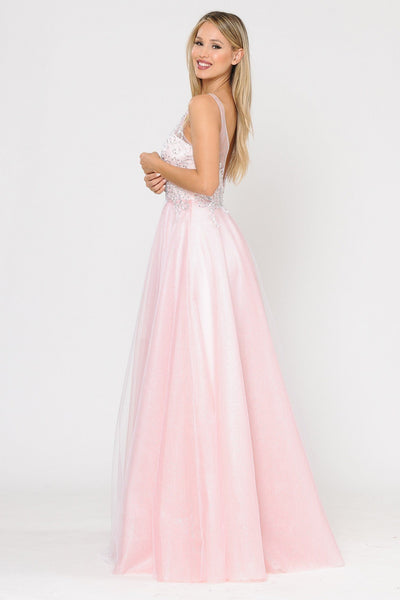 Poly USA 8354 Long Glitter Dress with Embroidered Bodice