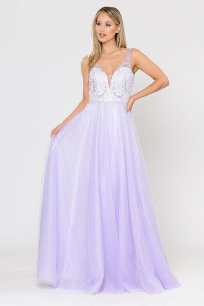 Poly USA 8354 Long Glitter Dress with Embroidered Bodice