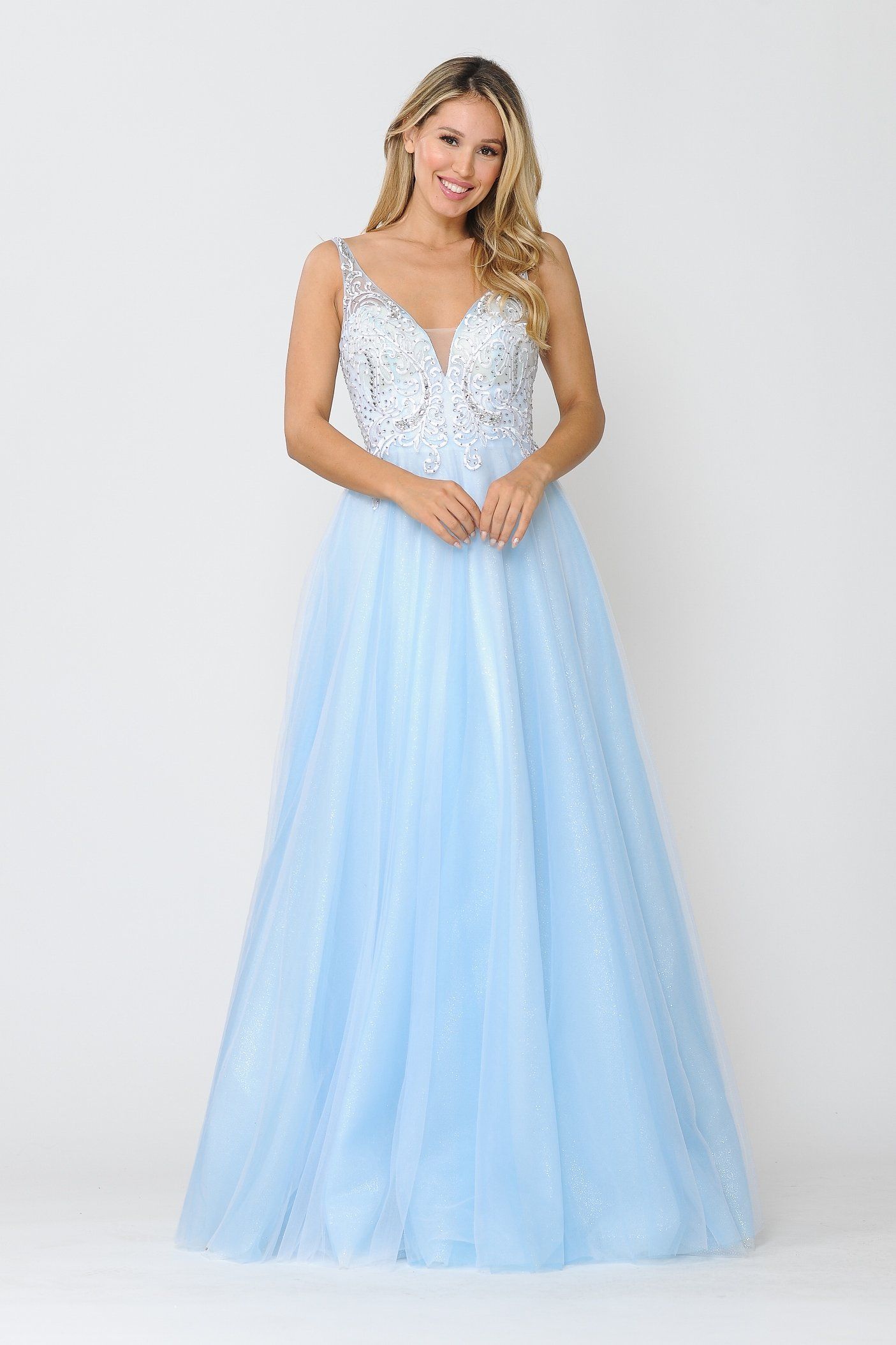 Poly USA 8354 Long Glitter Dress with Embroidered Bodice