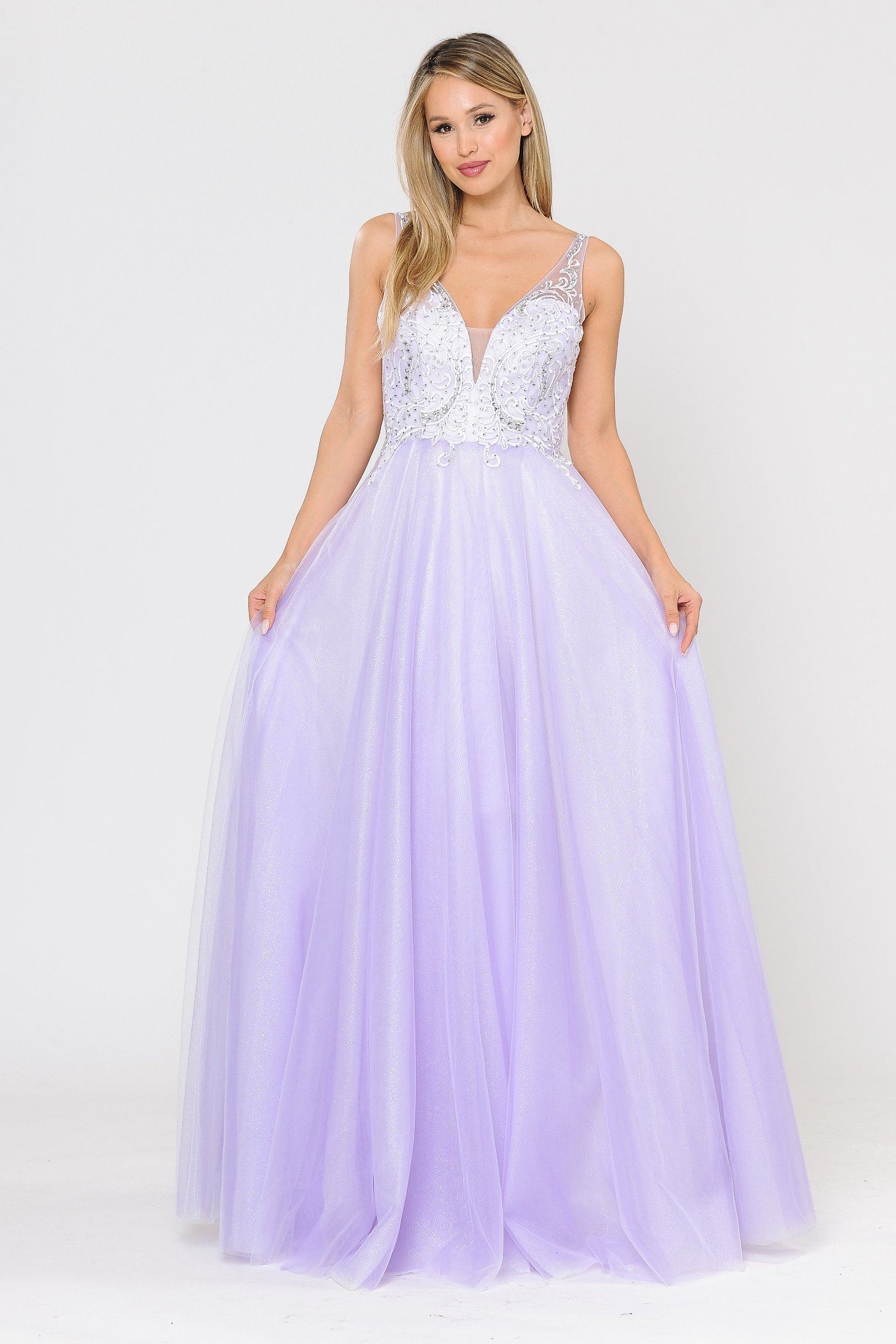 Poly USA 8354 Long Glitter Dress with Embroidered Bodice