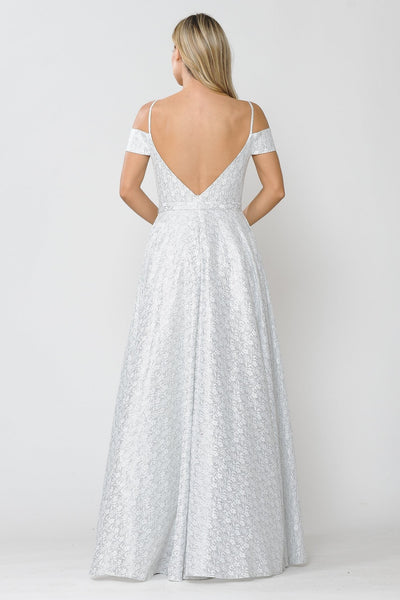 Poly USA 8380 Long Glitter Lace Cold Shoulder Dress