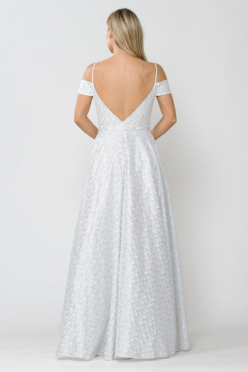 Poly USA 8380 Long Glitter Lace Cold Shoulder Dress