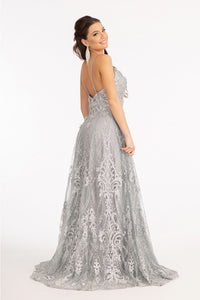 Long Glitter Print Dress by Elizabeth K GL3031 - S / Silver - Long Formal Dresses