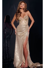 Long Gold Sequin Prom Dress: Jovani 40058 - Gold / Prom