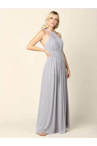 Long Halter Bridesmaid Dress Silver