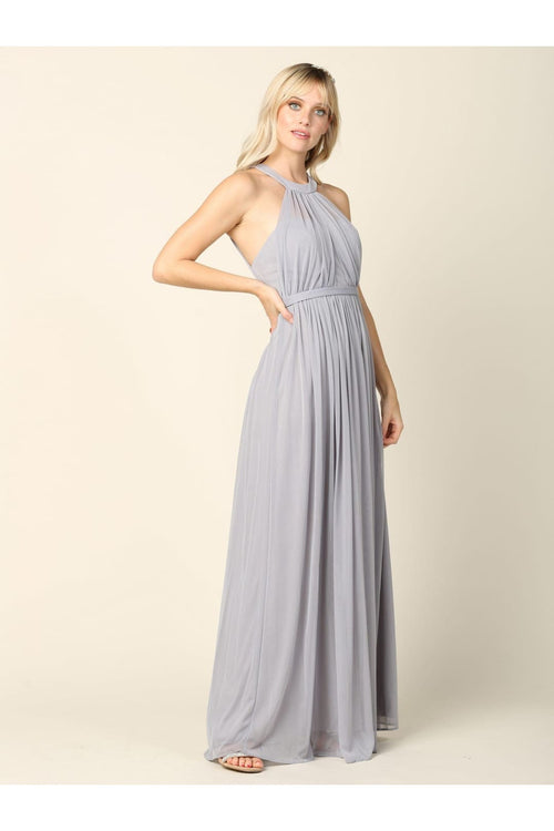 Long Halter Bridesmaid Dress Silver