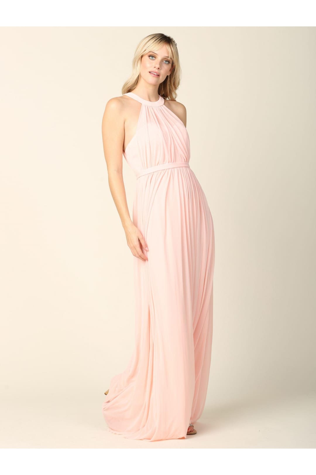 Long Halter Bridesmaid Dress Blush