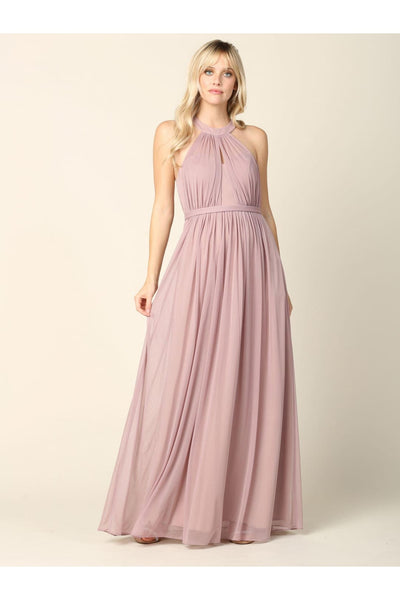 Long Halter Bridesmaid Dress Mauve
