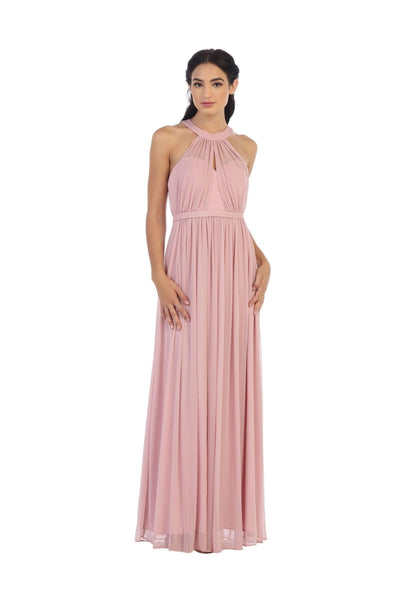 Long Halter Bridesmaid Dress Dusty Rose