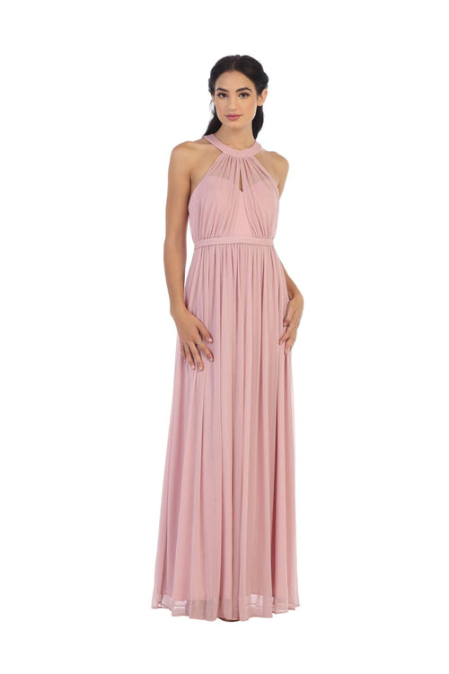 Long Halter Bridesmaid Dress Dusty Rose