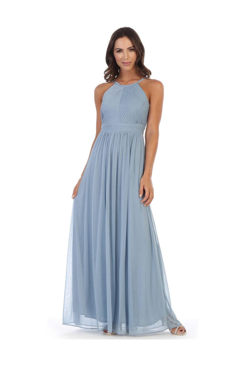 Long Halter Bridesmaid Pleated Dress - The Dress Outlet