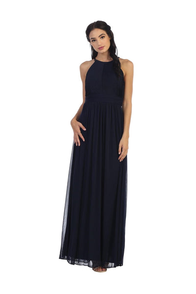 Long Halter Bridesmaid Pleated Dress - The Dress Outlet